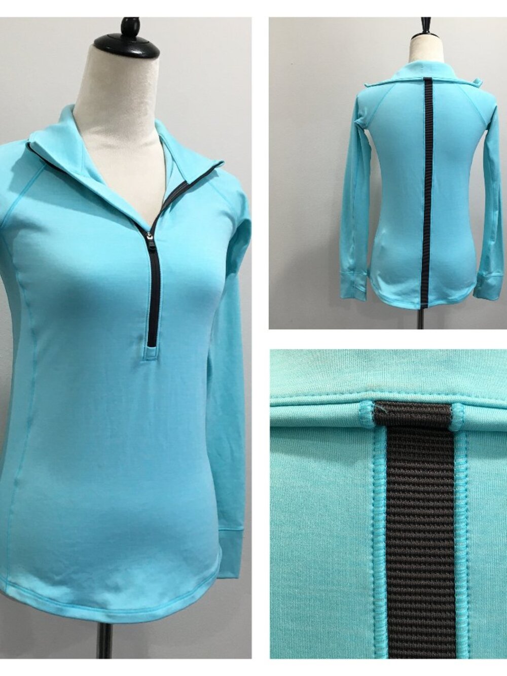 UNDER ARMOUR Mint Black Trim Cold Gear Moisture Wick Thumbhole Pullover Shirt